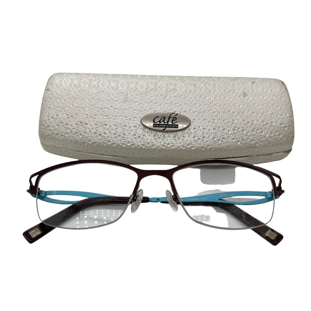 Cafe Lunettes 135 Half-Rim Cafe 3199 Metal Eyeglasses Frame with Cut-Outs